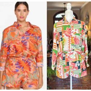 Hausen Tropical mixed print shorts and shirt set size S